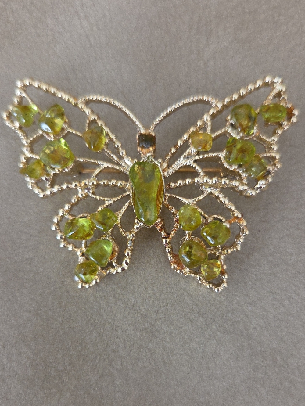 Vintage Dodds Gold Butterfly Brooch Pin Olive Green - Women Jewelry